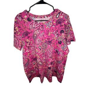 Woman Within Colorful Paisley Patterned Short Sleeve T-Shirt